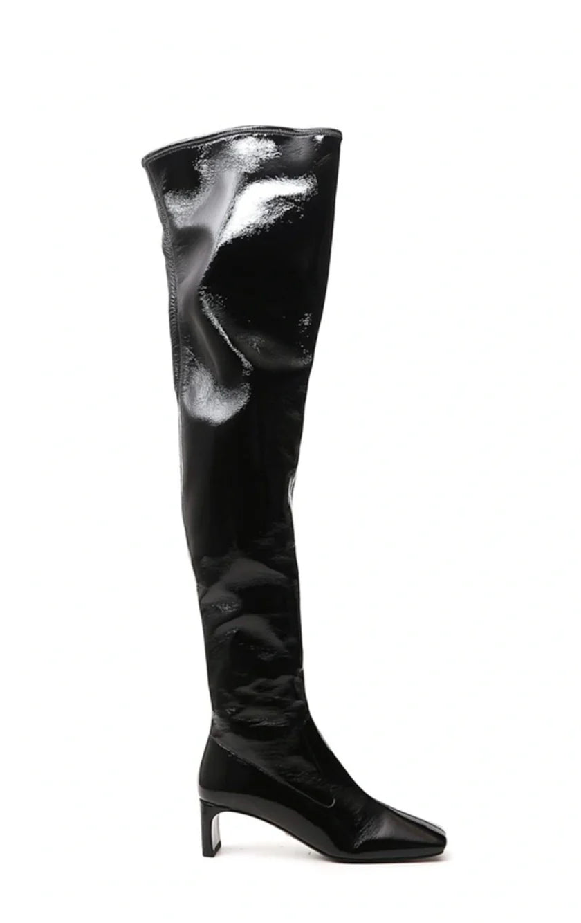 Prada Square Toe Patent Leather Over-The-Knee Boots